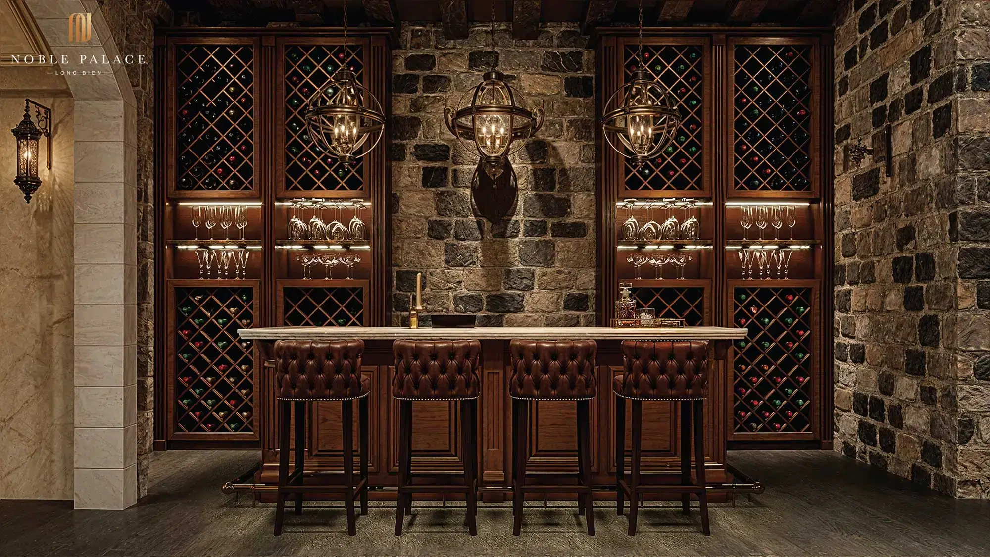 Phoi canh thiet ke ham ruou biet thu noble palace long bien